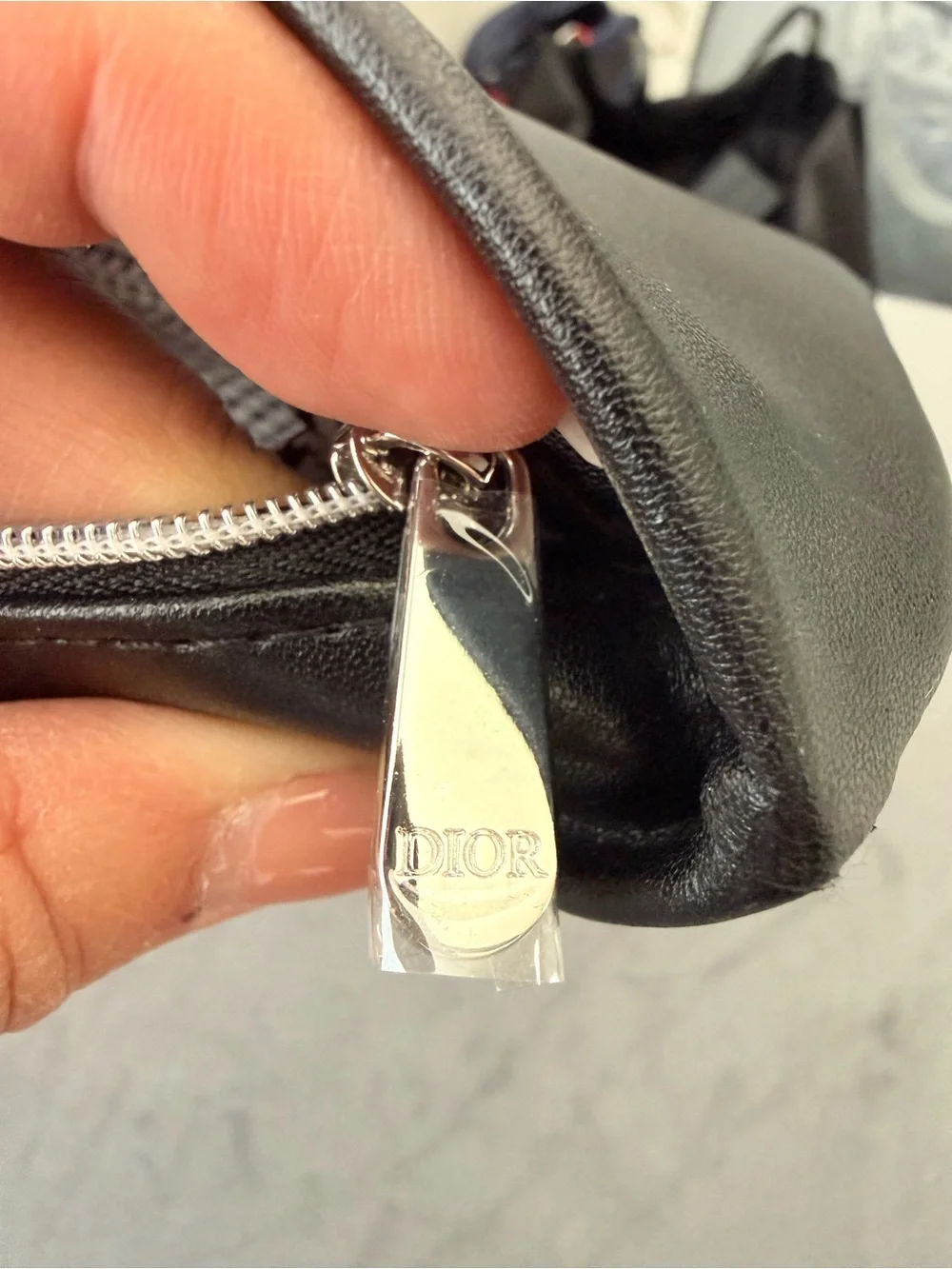 Dior Black Leather Cosmetic Pouch with White Logo